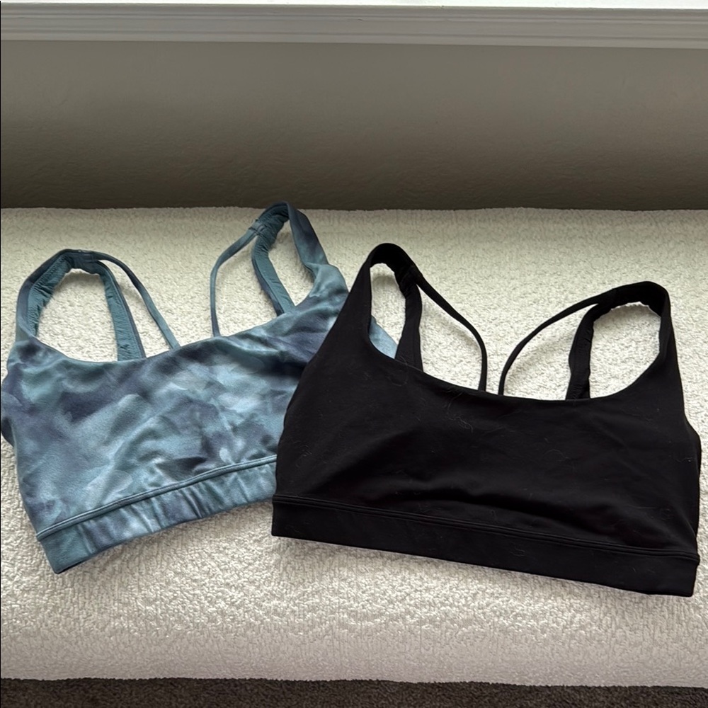 Lot 2 Athleta sports bras black & tie dye blue Small